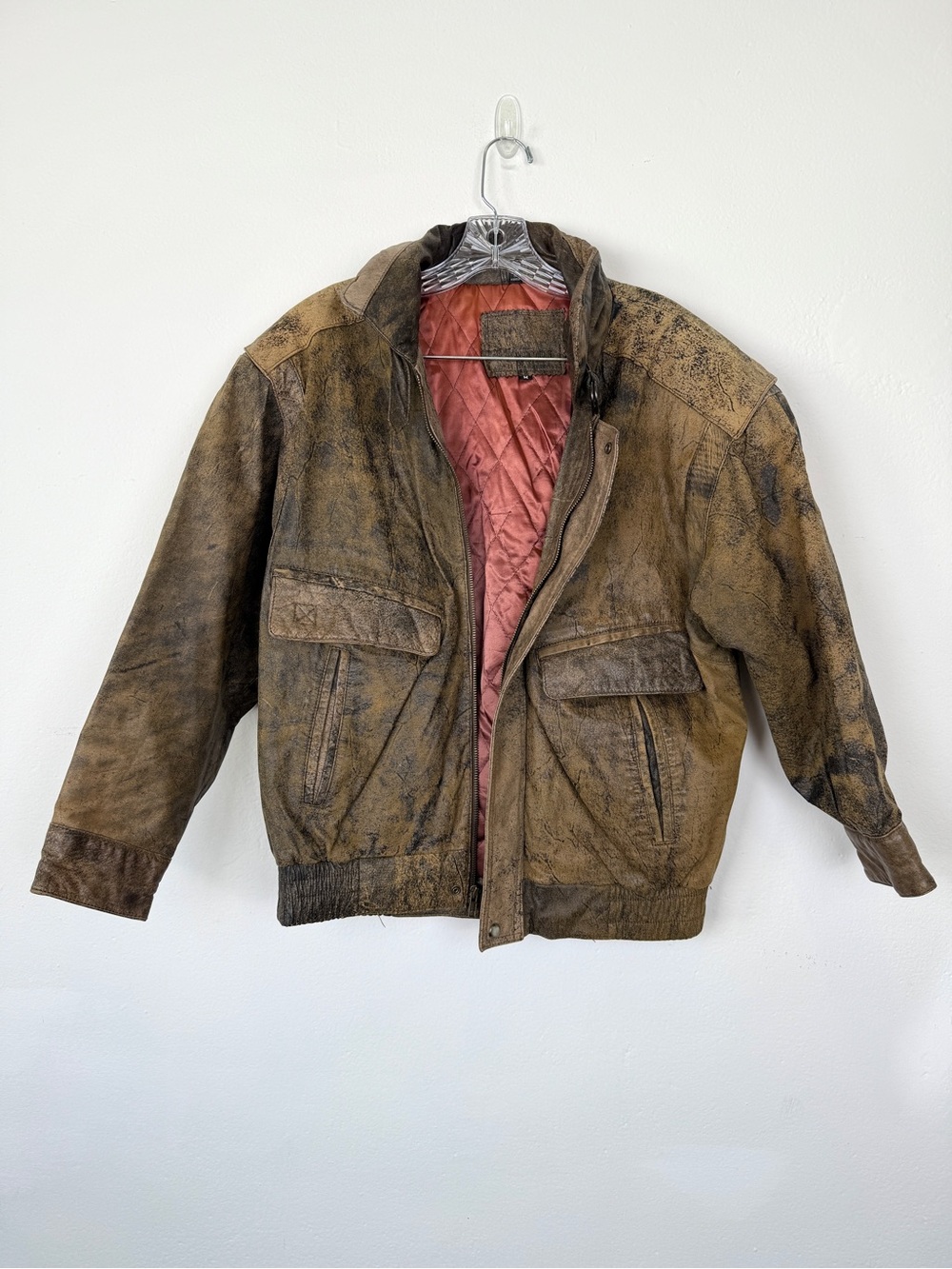 Vintage J Riggings Size M Brown Distressed Patina Leather Bomber Jacket